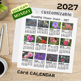 2027 Blumenkalender weißer Montag Woche flache Kar Karte