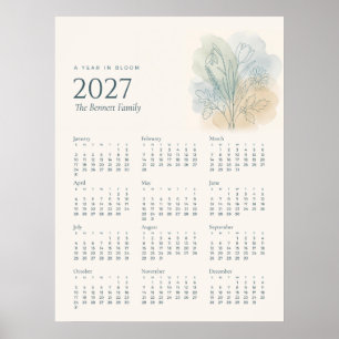 2027 Botanischer Jahreskalender Poster Familienn