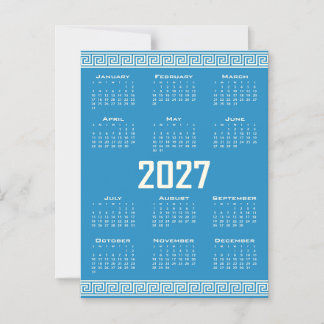 2027 Calendar, Greek Fret, Cosmic Latte on Blue Magneteinladung