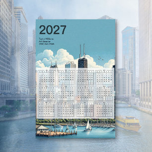 2027 Chicago-Skyline-Architektur-Blauer Kalender Poster