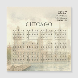 2027 Chicago-Skyline-Kalender-Magnetkarte Magnetkarte