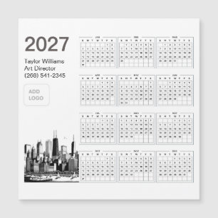 2027 Chicago Skyline Logo Minimalistischer Kalende Magnetkarte