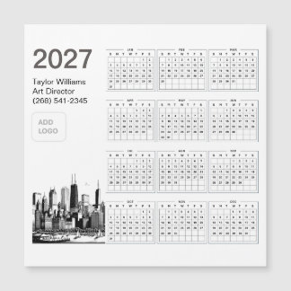 2027 Chicago Skyline Logo Minimalistischer Kalende Magnetkarte