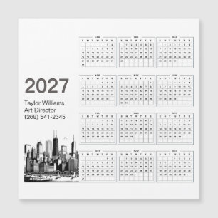 2027 Chicago Skyline Minimalistischer Kalenderkart Magnetkarte