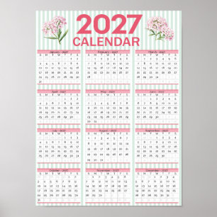 2027 Druckbarer Wandkalender, Florales Jahr auf ei Poster