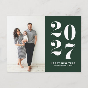 2027 Dunkelgrüne fette Typografie Neujahrsfoto Feiertagspostkarte