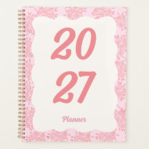 2027 Eleganter rosa Blumen-Hardcover-Spiral-Planer