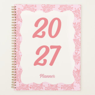 2027 Eleganter Rosa Blumen Hardcover Spiralplaner Planer
