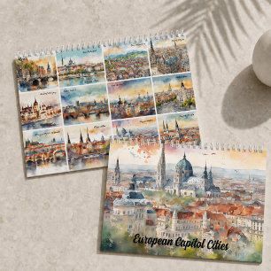 2027 Europäische Hauptstädte Aquarell-Reisekunst Kalender
