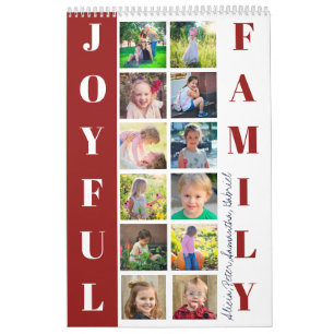 2027 Familienfoto-Collage mit Monogramm burgunderr Kalender