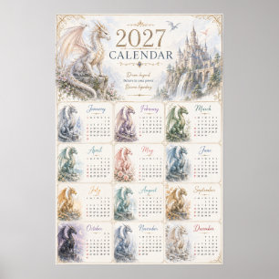 2027 Fantasy-Drachen-Wandkalenderposter Poster