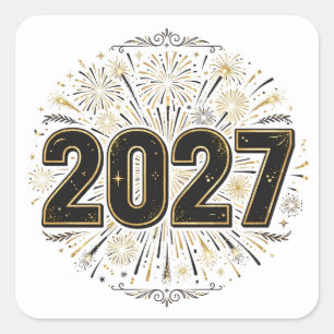 2027 Feuerwerk-Aufkleber Quadratischer Aufkleber
