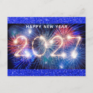 2027 Frohes Neues Jahr Moderne funkelnde Feuerwerk Postkarte