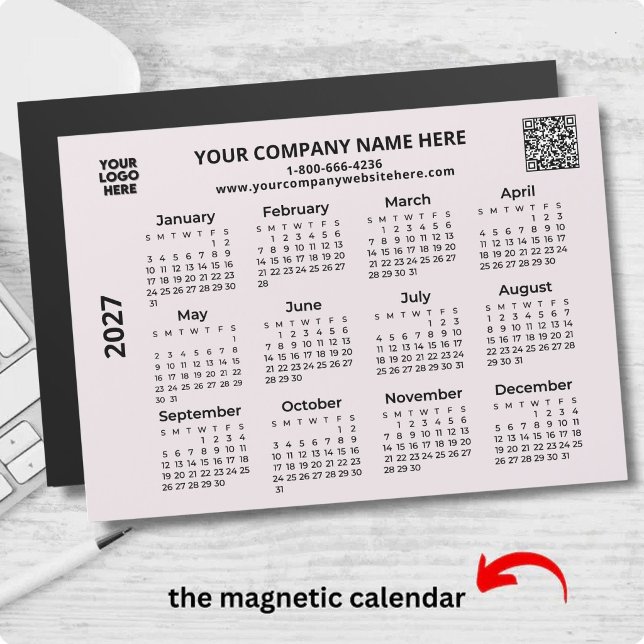2027 Geschäft Ihr Logo QR-Code-Kalender-Magnet  Magnetkarte (Von Creator hochgeladen)