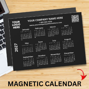 2027 Geschäft Ihr Logo QR Schwarz Kalender Magnet