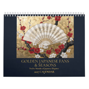 2027 Goldene Japanische Fächer & Jahreszeiten Kuns Kalender
