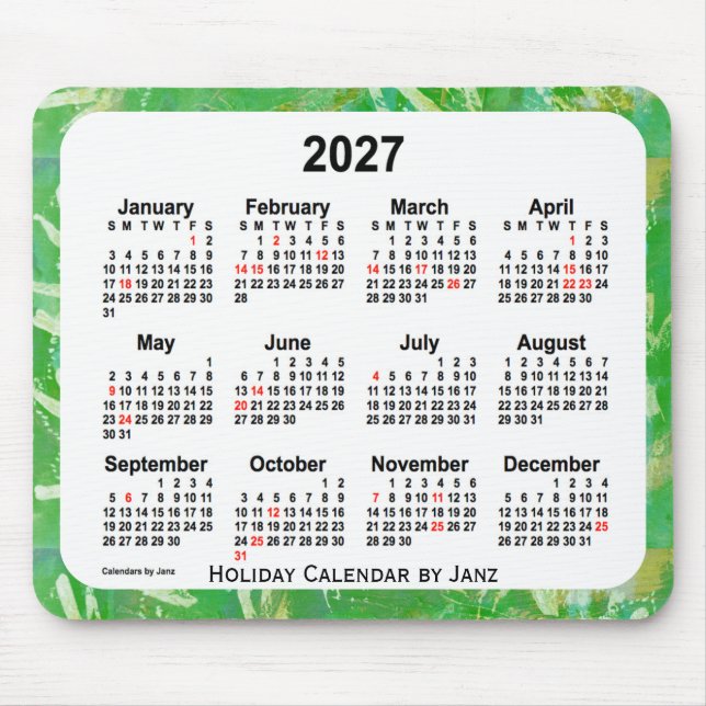 2027 Green Holiday Art Calendar von Janz Mouse Pad Mousepad (Vorne)