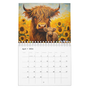 2027 Highland-Rind-Kalender mit Kalb Sonnenblume Kalender