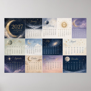 2027 Himmlischer Sonnen- & Mond-Wandkalender Poster