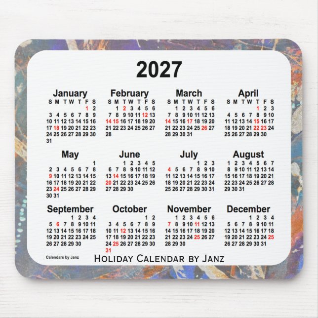 2027 Holiday Art Calendar von Janz Mousepad (Vorne)