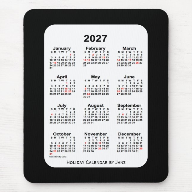 2027 Holiday Two Tone Black Calendar von Janz Mousepad (Vorne)