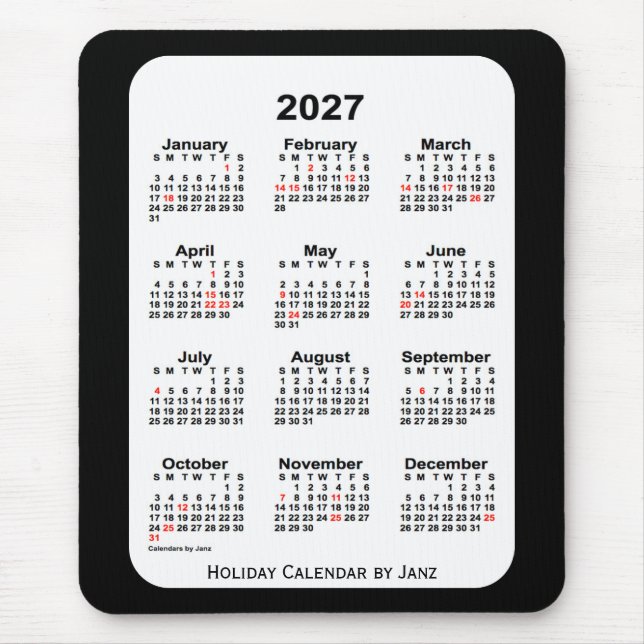 2027 Holiday Two Tone Black Calendar von Janz Mousepad (Vorne)