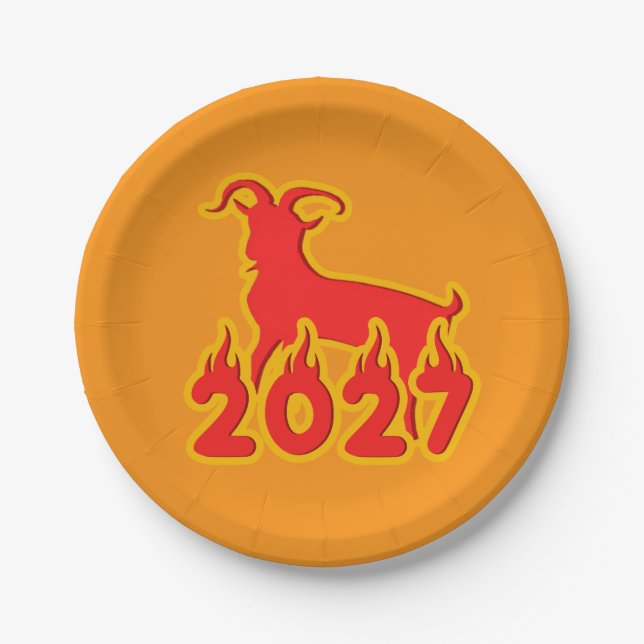 2027 Jahr der feurigen Ziege Pappteller (Vorderseite)