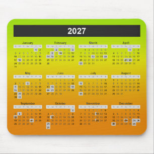 2027 Jahreskalender auf Neon-Lime und Orange Mousepad
