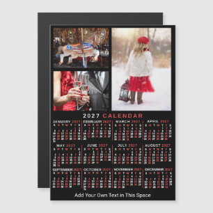 2027 Jahreskalender Schwarz Rot Personalisiertes F Magneteinladung
