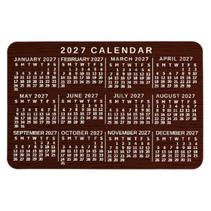 2027 Jahresmonatskalender braune Holzmaserung einf Magnet
