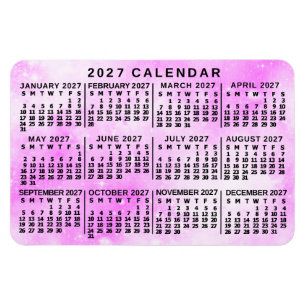 2027 Jahresmonatskalender Rosa Wasserfarbe Sterne Magnet