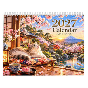 2027 Japanischer Saisons- und Katzen-Wandkalender Kalender
