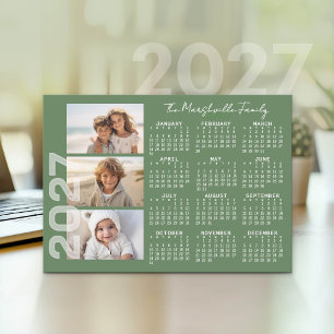 2027 Kalender 3 Fotos Basic Grün Minimal Feiertagskarte