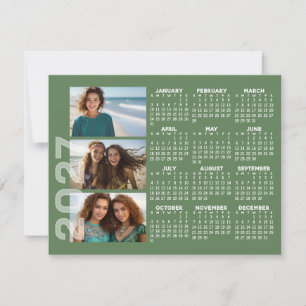 2027 Kalender 3 Fotos Basic Grün Minimal Magnet Mitteilungskarte