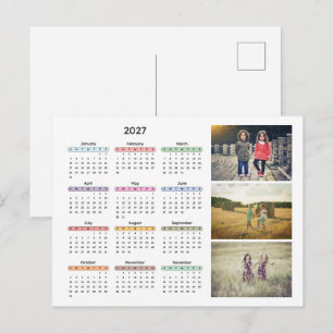 2027 Kalender 3 Fotos einfach moderne Jahresübersi Feiertagspostkarte
