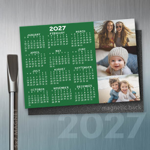 2027 Kalender 3 Fotos Minimal Grün Weiß Magnet