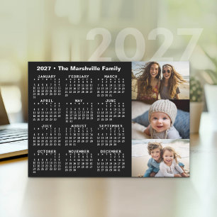2027 Kalender 3 Fotos Minimal Schwarz Weiß Feiertagskarte