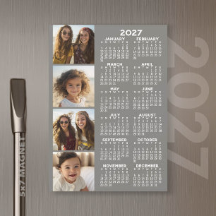 2027 Kalender 4 Foto Collage Magnetkarte - Grau