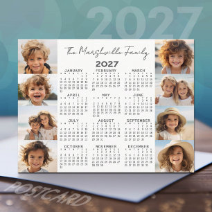 2027 Kalender - 8 Fotos - Dunkelgrau und Weiß Feiertagspostkarte