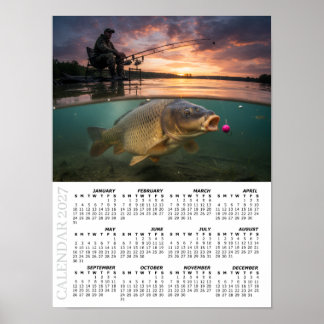 2027 Kalender, Angeln, Karpfen / Fisch Poster