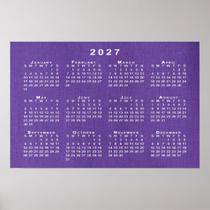 2027 Kalender auf violettem Leinen Vorlage Foto Poster