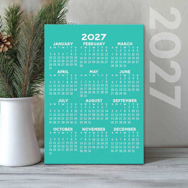 2027 Kalender - Basic Aqua Minimal Feiertagskarte (2027 Calendar card)