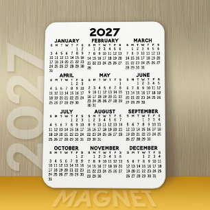 2027 Kalender - Basic Minimal Schwarz und Weiß Magnet