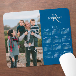 2027 Kalender Benutzerfoto Monogramm Name Blau Mousepad