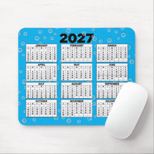 2027 Kalender Blasen auf Aqua Mousepad