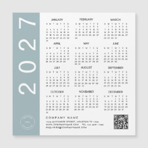 2027 Kalender Blaue Umrandung QR-Code Firmenlogo Magnetkarte