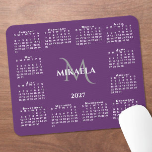 2027 Kalender Chic Monogramm Name auf Lila Mousepad