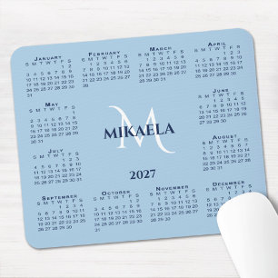 2027 Kalender Chic Monogramm Name Hellblau Mousepad