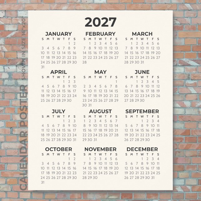 2027 Kalender Einfach Basic Creme Wand Poster (Von Creator hochgeladen)