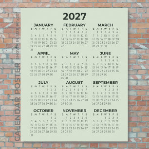 2027 Kalender Einfach Basic Salbeigrün Wand Poster